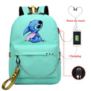 Disney Kawaii Stitch Bag Zipper USB Charging Mochila Capacity Backpack Women Kpop School Bags for Teenage Girls Students