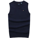 Chaleco de buena calidad para primavera y otoño para hombre, jerséis sin mangas, jerséis 100% de algodón, chaleco tejido informal, Tops de punto para hombre a la moda