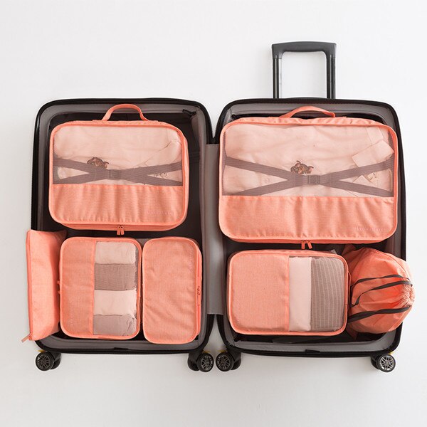7 unids/set de bolsas de viaje para hombres, cubo de embalaje impermeable, caja de clasificación de ropa portátil, bolsa organizadora de equipaje para mujeres, accesorios, triangulación de envíos