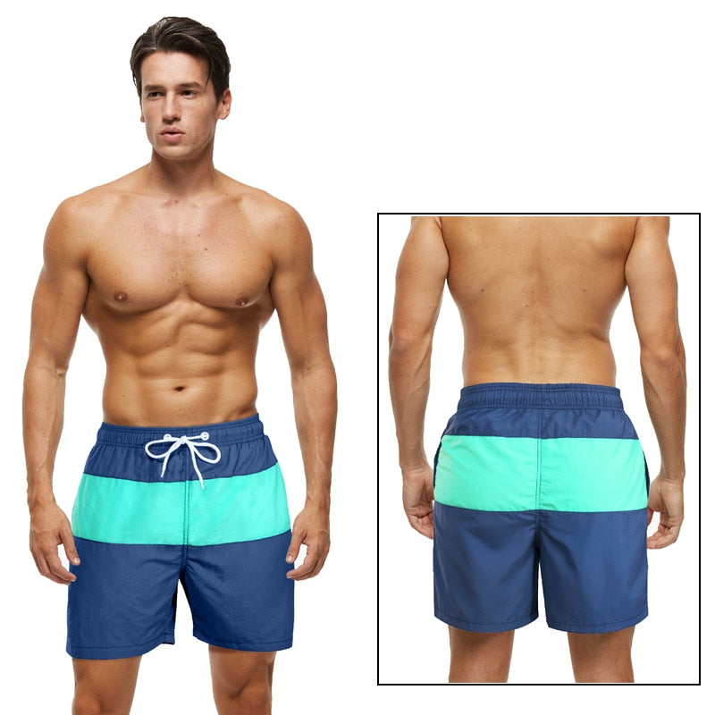 DATIFER Neue, schnell trocknende Herren-Badeshorts, Sommer-Bretthose, Surf-Badebekleidung, Strand, Fitnessstudio, Badeanzug mit kurzem Mesh-Futter ES6C