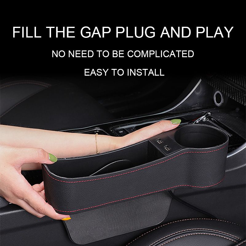 Auto Car Seat Gap Organizer PU Leather Storage Box Cup Holder Car Seat Side Slit Pocket Storage Bag With Dual USB Charger Ports