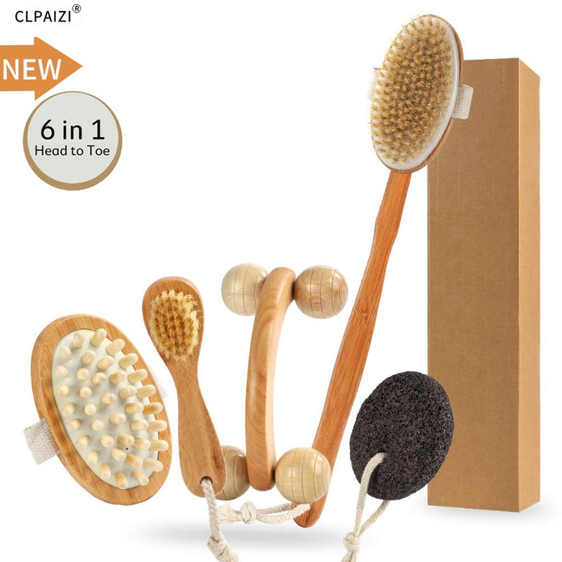 CLPAIZI Natural Bristle Bath brush Exfoliation Promotes Blood Circulation Wood Massages Dry Brush Bathroom Set Shower Brush D30