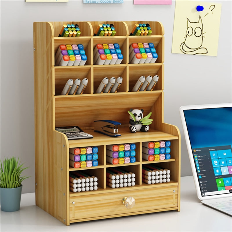 2021 Creative Multi-function Wooden Desktop Pen Holder Office School Stationery Storage Stand Case Desk Pen Pencil Organizer