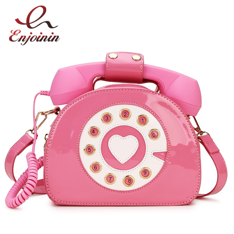 Telephone Shape Purses and Handbags for Women Fashion Pink Shoulder Bag Novel Designer Brand Crossbody Bag Top-Handle Totes 2021