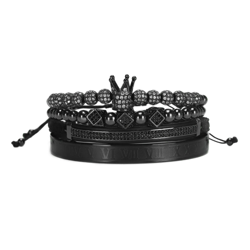 4 unids/set de cuentas de acero inoxidable de lujo Royal King Crown hombres pulsera CZ pulseras romanas y brazaletes Keep Color Rock Punk joyería