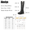New Women Boots Knee High Boots Square Heels Fashion Round Toe Rubber Sole Woman Leather Shoes Winter Black