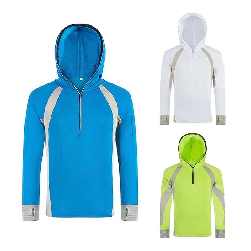 Herren Angelhemd Anti-UV-Kleidung Sonnenschutz Kapuzenpullover Schnelltrocknend Atmungsaktiv Angelpullover Trägt Wandern Kletterhemd