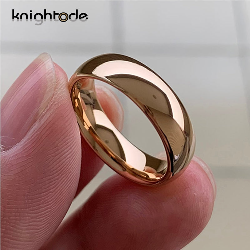 Anillo de boda clásico de tungsteno de oro rosa para mujeres y hombres, banda de compromiso de carburo de tungsteno, anillo de cúpula con acabado pulido de 8mm y 6mm