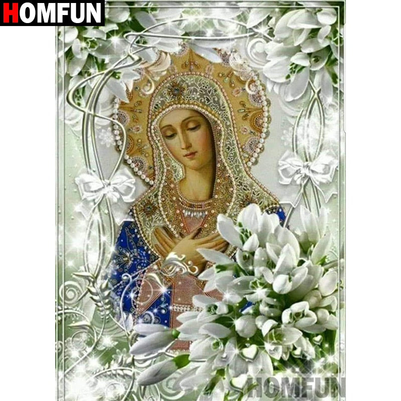 HOMFUN cuadrado completo/taladro redondo 5D DIY diamante pintura "figura religiosa" 3D bordado punto de cruz 5D decoración del hogar A30044