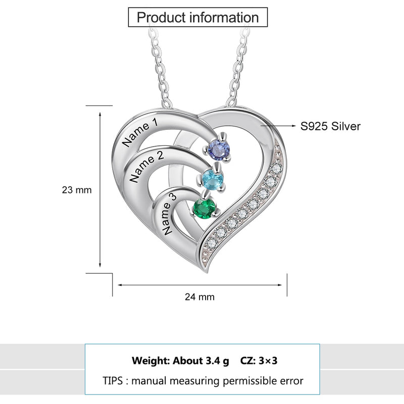 JewelOra Personalisierte Familiennamen-Herz-Halsketten aus 925er-Sterlingsilber für Frauen