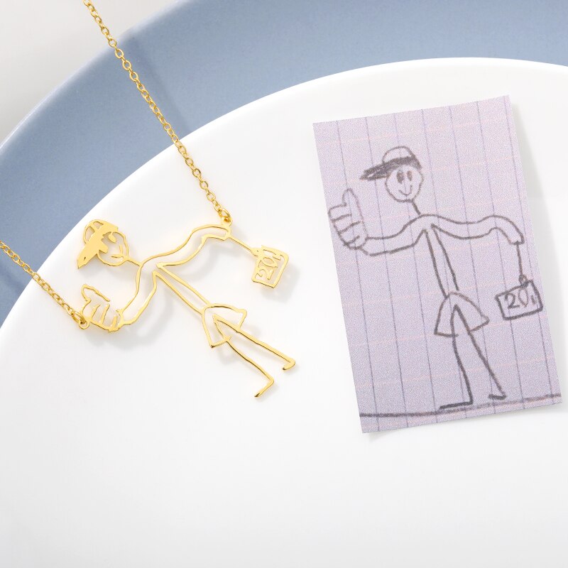 Customized Children Drawing Necklace For Women Chain Stainless Steel Custom Photo Kid Art Personalized Jewelry Dropshipping