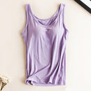 Women Built In Bra Padded Tank Top Female Modal Breathable Fitness Camisole Tops Solid Push Up Bra Vest Blusas Femininas