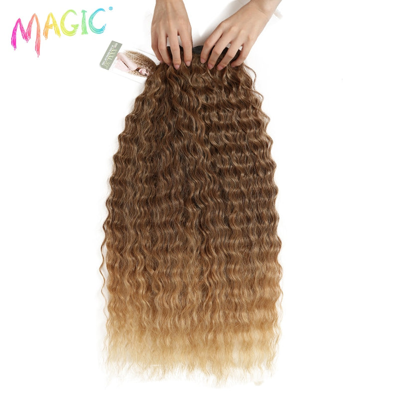 MAGIC Deep Curly Synthetic Hair Weave Deep Wave Hair Bundles 28"30"32"Inches Ombre Color Two Tone Curly Hair Extension 120g