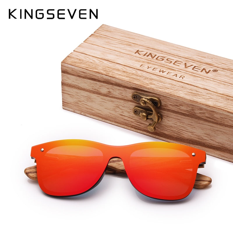 KINGSEVEN Handmade Brand Design Zebra Polarized UV400 Sunglasses Men/Women Mirror Lens Original Wood Eyewear Oculos de sol