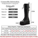 Gdgydh Mode Frauen Stiefel Cross Strap PU Leder Herbst Winter Kniehohe Stiefel Damen Dicke Sohle Plateauschuhe Punk Gothic