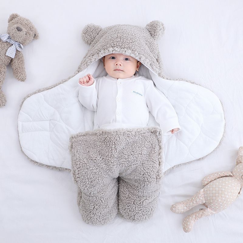 Saco de dormir con velcro envuelto estilo murciélago para bebé, saco de dormir de lana para invierno, manta envolvente para recién nacido, pijama de modelado de oso de 1 a 3M