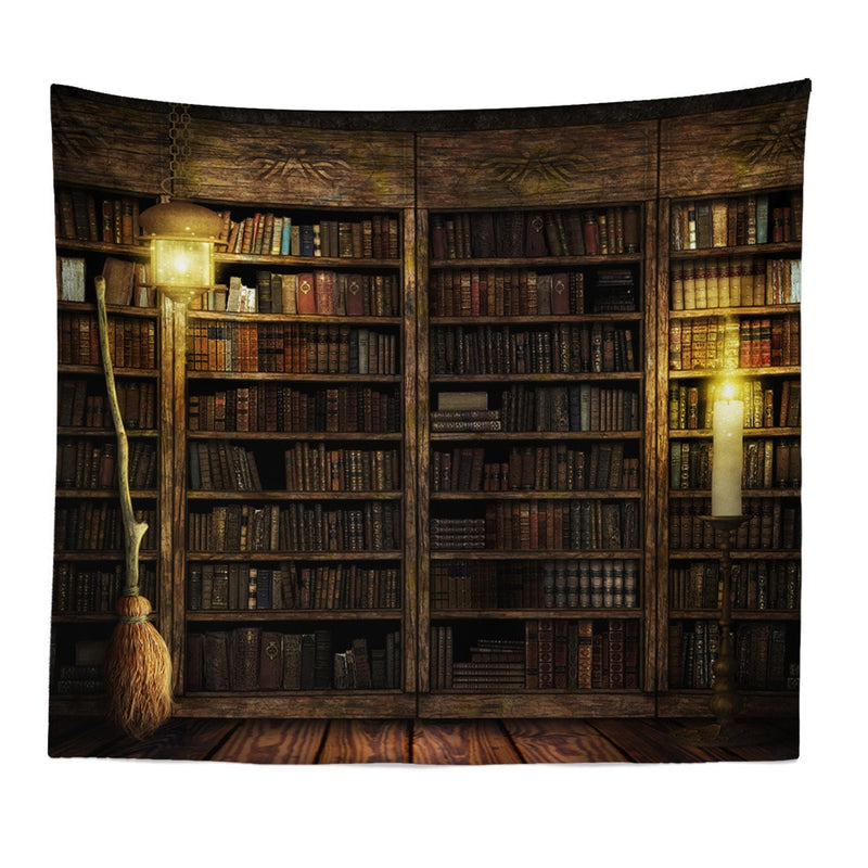 Magischer Retro-Bücherregal-Wandteppich, Wandbehang, Tagesdecke, Tagesdecke, Heimdekoration