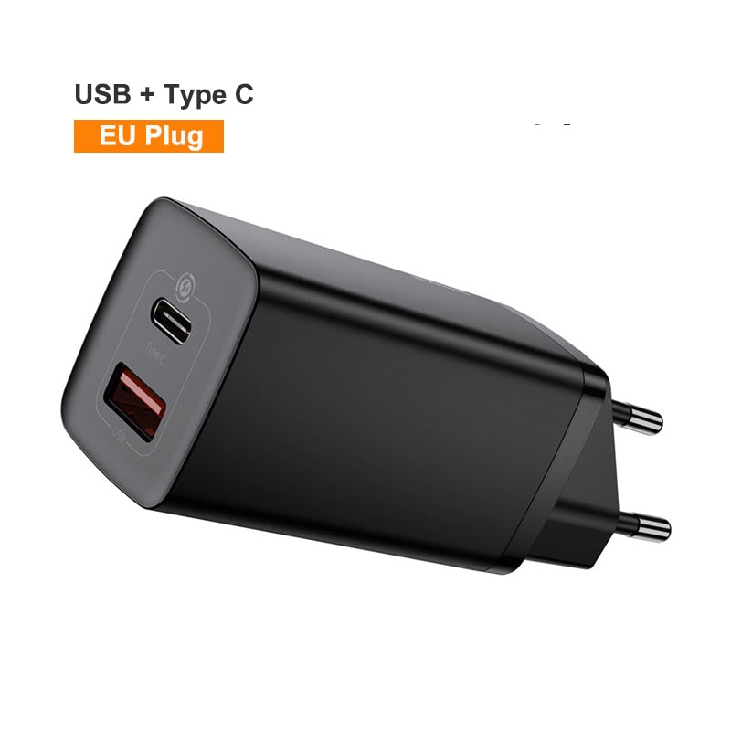 Baseus 65W GaN Charger PD USB C Charger Quick Charge 4.0 3.0 Dual USB Port Phone Charger ForiP ForXiaomi ForSamsung Laptop