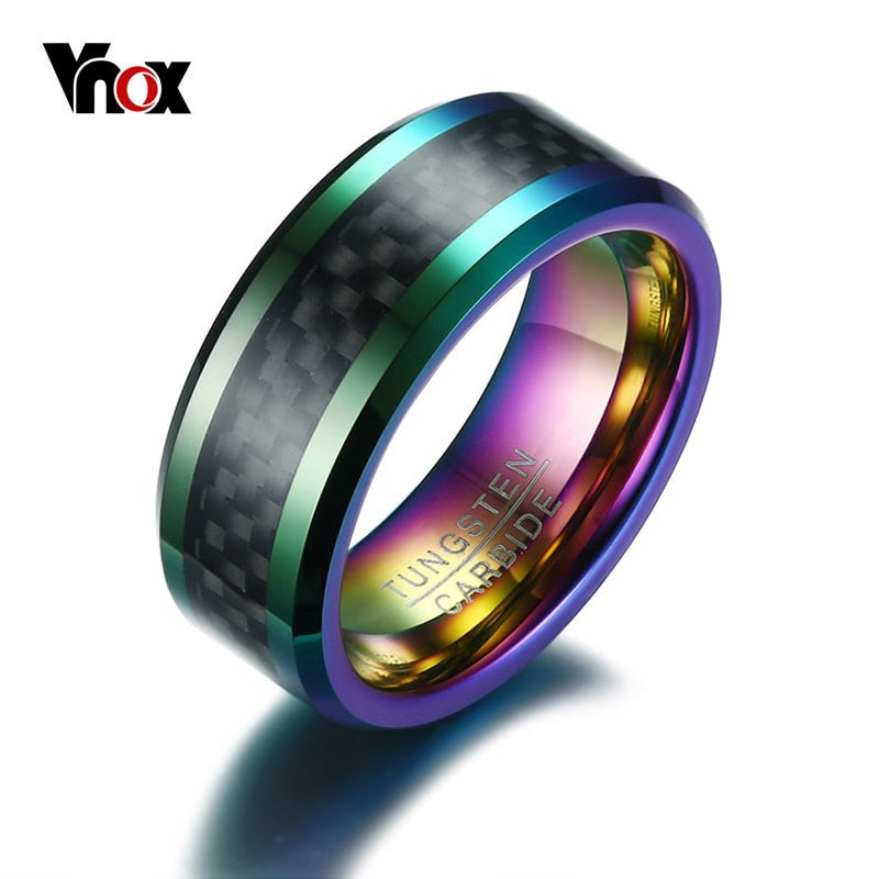 Anillo Vnox de tungsteno para hombre con fibra de carbono de 8mm, anillo de dedo para fiesta de compromiso masculino, alianzas de boda, tamaño de EE. UU. 8 9 10 11 12