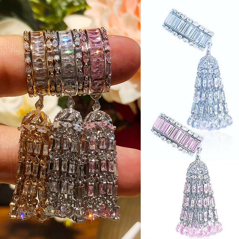 GODKI 2022 Trendy Twist Tassels Statement Rings for Women Cubic Zircon Finger Rings Beads Charm Ring Bohemian Beach Jewelry