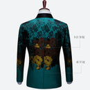 Chaqueta de vestir verde con estampado Floral de lujo para hombre, chal con un botón, solapa, traje de esmoquin para hombre, chaqueta, traje de fiesta de boda para cena
