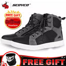 SCOYCO Motorcycle Boots Men Casual Shoes Microfiber Leather Moto Motocross Riding Boots 4 Seasons Motorbike Shoes Riding Shoes