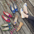 Veowalk Marke 3D Blumenapplikationen Frauen Leinen Slip on Ballerinas Atmungsaktiver Stoff Damen Casual Chinesische Schuhe Ballerina