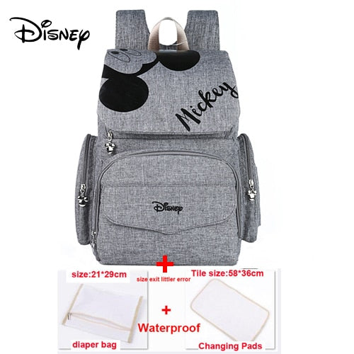 Bolsa de pañales de mamá de Disney, bolsa de lactancia para el cuidado del bebé, mochila de viaje, bolsas de diseño de Mickey, bolso de mano gris y negro