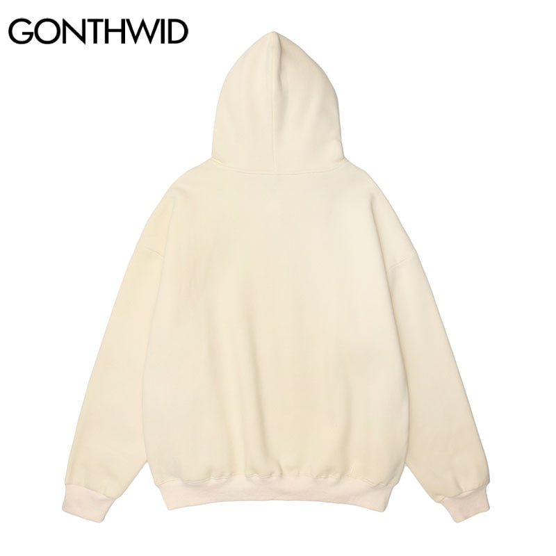 GONTHWID Men Hip Hop Hoodie Sweatshirt Streetwear Funny Bear Print Hooded Harajuku Winter Cotton Fleece Pullover Khaki Black