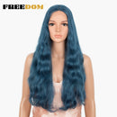 Pelucas de encaje sintético FREEDOM, pelucas de pelo largo ondulado Natural de 30 pulgadas, Color azul degradado del arco iris, pelucas de pelo rosa, pelucas de Cosplay de fibra resistente al calor