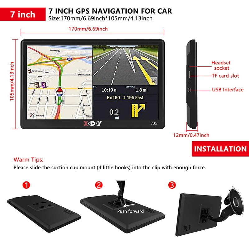 XGODY 7 Inch HD Screen Car Navigator GPS Vehicle 8GB Car GPS Navigation Voice Prompts Truck Navigation America Free Map 2022