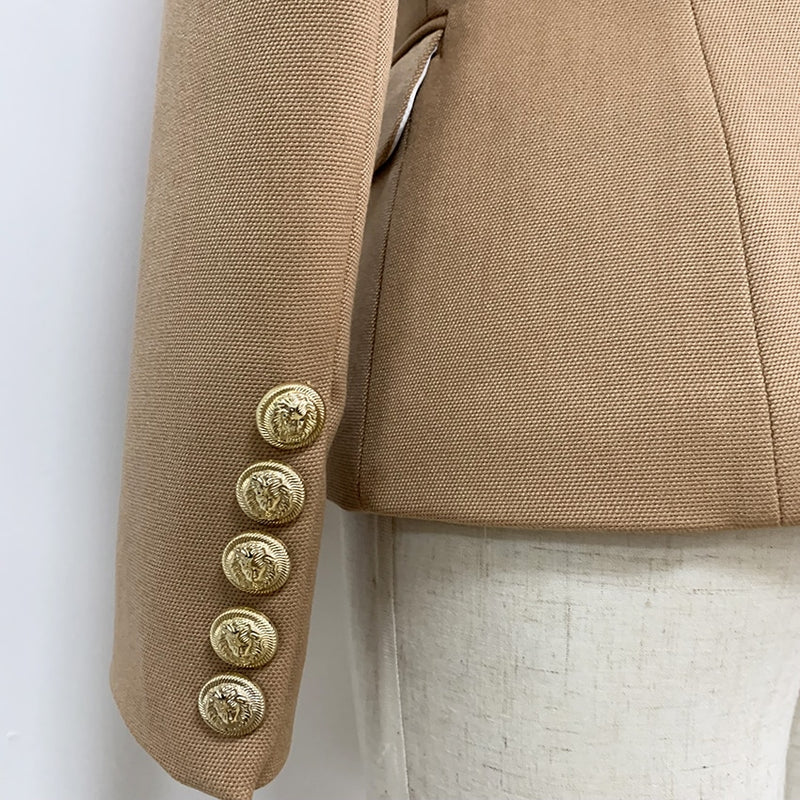 HIGH STREET 2022 Nueva chaqueta de diseñador de moda Botones de león para mujer Chaqueta de piqué de doble botonadura Marrón
