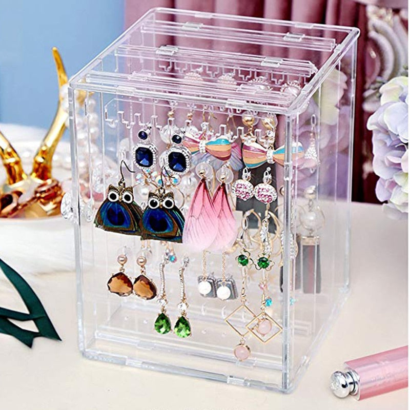 Caja de almacenamiento de joyería transparente soporte de exhibición de pendientes caja de almacenamiento organizador cajón estante de almacenamiento collar vitrina de joyería