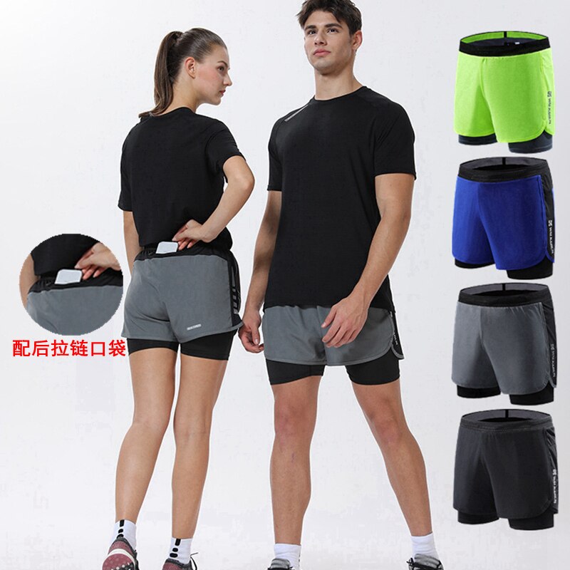 Gym shorts  Men Mock Two-Piece Marathon Running Track and Field Training Fitness Quick-Drying  Sports Shorts