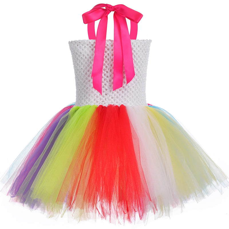 Süßes Regenbogen-Tutu-Kleid für Mädchen, Halloween, Geburtstag, Party, Kleidung, Kinder, Blumen, Schleife, Lutscher, Süßigkeiten-Kostüm mit Stirnband