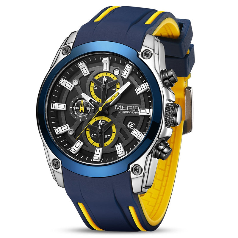 MEGIR 2020 Blue Sport Watches for Men Top Brand Luxury Chronograph Man Watch Military Quartz Clocks Luminous Relogio Masculino