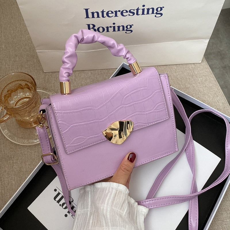 Fashion Small Handbag Designer PU Leather Shoulder Bags for Women Stone Pattern Crossbody Bags Solid Flap Women Bag