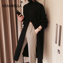 2021 Korean Style Rollkragenpullover Langer Herbst Winter Pullover Kleid Seitenschlitz Damen Pullover Mujer Sueteres