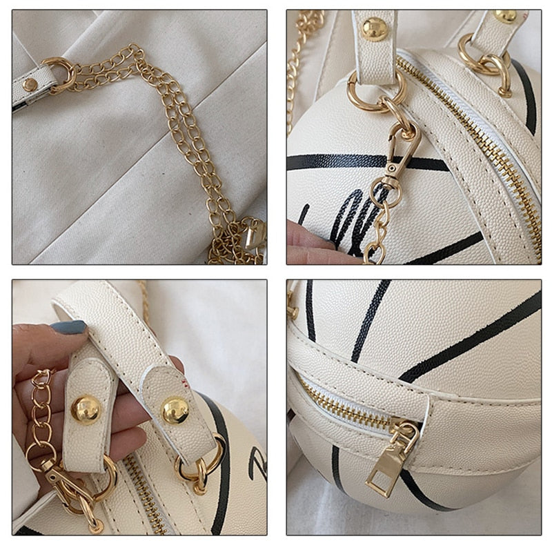 Buylor Personality Basketball Crossbady Bag for Women Casual PU Leather Handbag Cute  Round Ball Purse Wacky Female Chains Tote