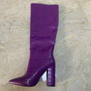 2022 Winter Faux Leder Frauen Kniehohe Stiefel Spitzschuh Lange Chunky Block Heels Schuhe Größe 41 42 43