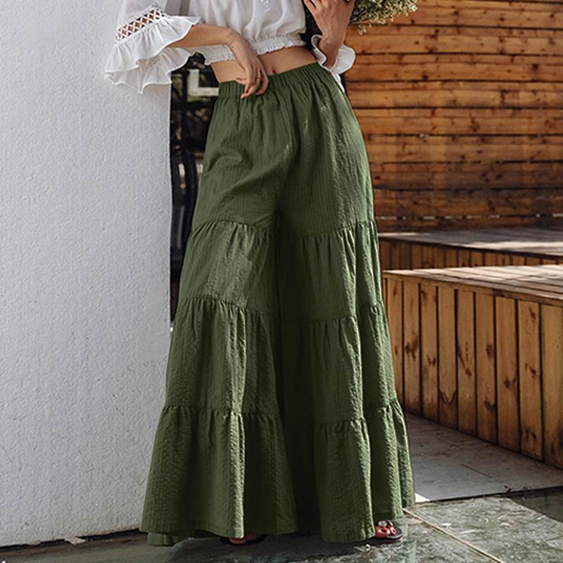 Vintage Women's Wide Leg Trousers ZANZEA 2022 Solid Pants Casual Elastic Waist Long Pantalon Palazzo Female  Turnip