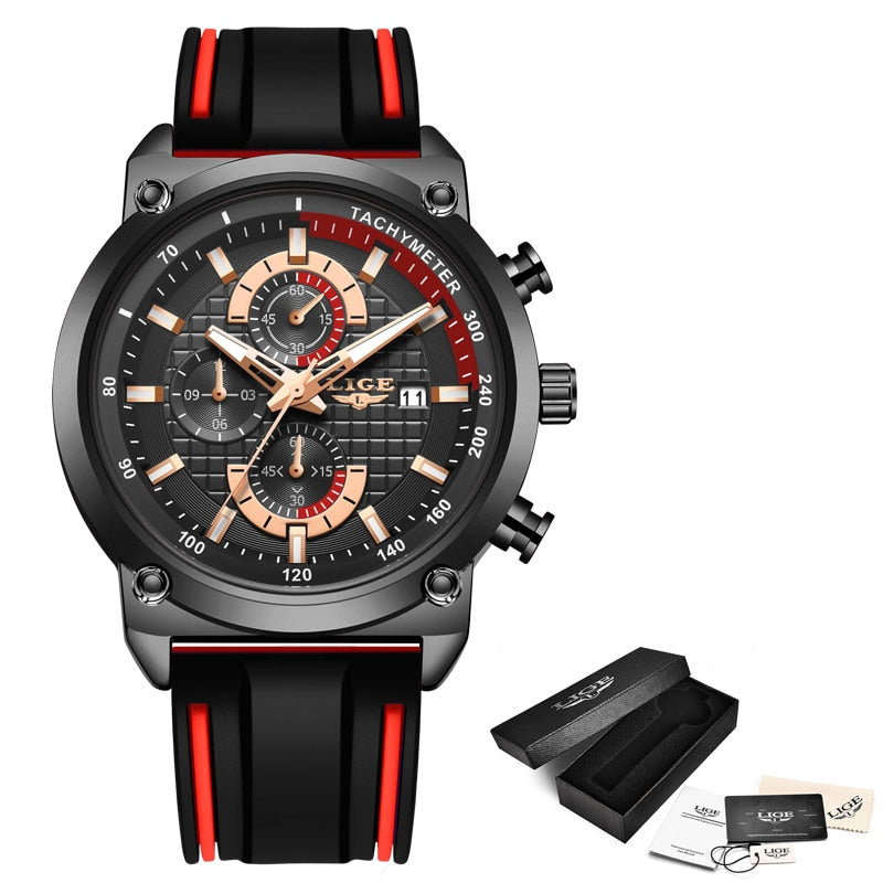 Relojes LIGE para Hombre, Reloj de pulsera deportivo de lujo con fecha automática, Reloj de cuarzo para Hombre, correa de silicona, Reloj resistente al agua para Hombre