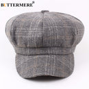BUTTERMERE Women Wool Tweed Caps Newsboy Female Male Vintage Army Green Plaid Flat Caps Spring Painters Cabbie Duckbill Hat 2022