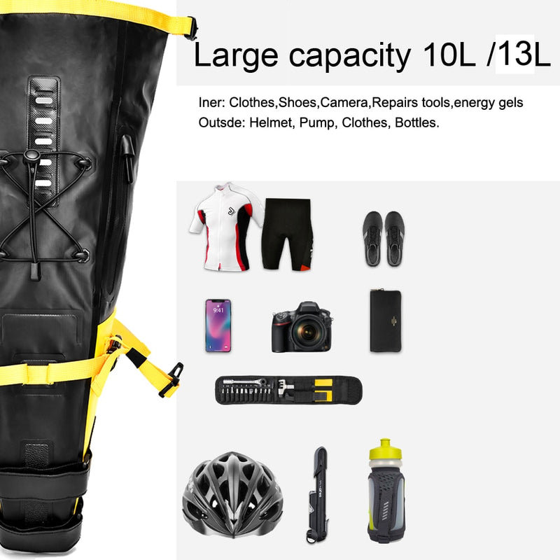 Bolsa de bicicleta NEWBOLER impermeable 13L bolsa de sillín de bicicleta de gran capacidad ciclismo bolsa trasera plegable MTB Road Trunk Bikepacking