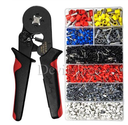 Ferrule Crimping Tool Kit, Hexagonal sawtooth Self-adjustable Ratchet Wire Terminals Crimper Kit with Wire Terminals kits
