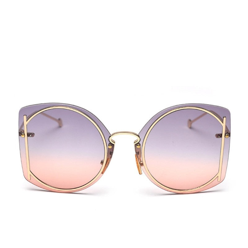 Trendy Brand Sunglasses Luxury Women Round Shades for Women Oversized Sun Glasses Ladies Brown Gradient Eyewear Oculos UV400