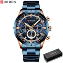 Reloj Curren para hombre, esfera azul, correa de acero inoxidable, fecha para hombre, relojes de negocios para hombre, relojes de pulsera impermeables de lujo para hombre