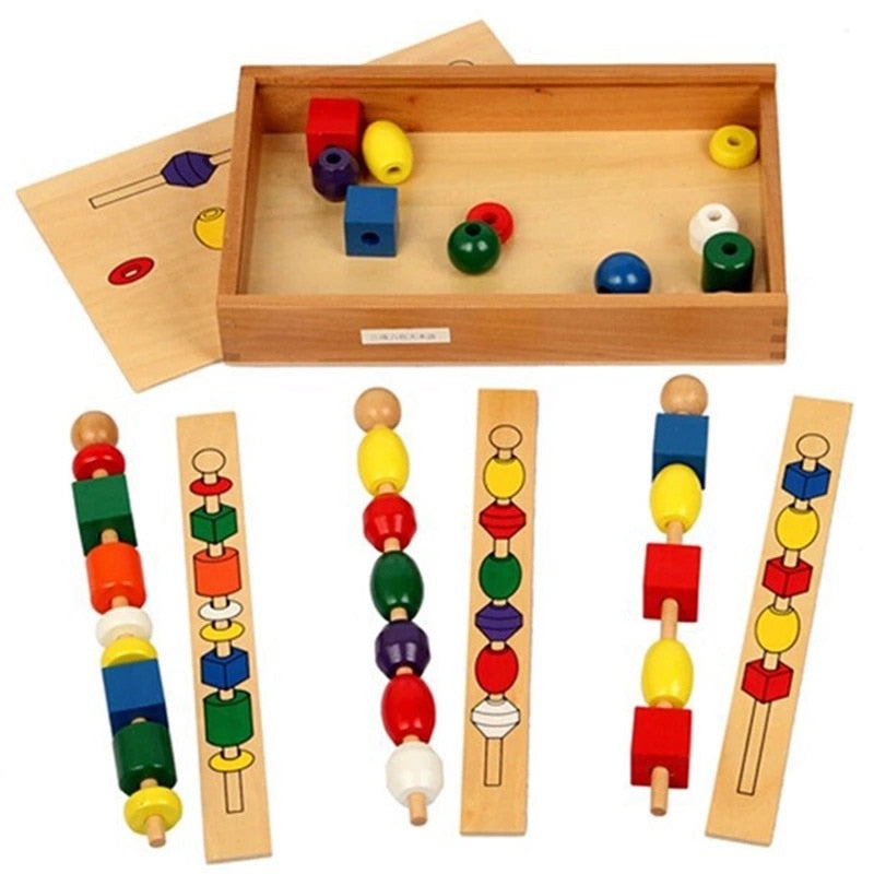 Wooden Colorful Shape Stick Bead Set Blocks Toys Children Educational Toys Montessori For Baby 2 Year Toys Gifts