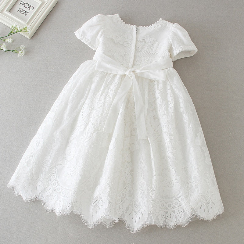 Hetiso Weißes Kleinkinderkleid für die Taufe Baby Mädchen Spitzenkleider mit Hut Kinderkleidung Taufe Geburtstag Outfits 3-24 Monate