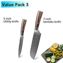 Cuchillo de cocina 1-9 Uds cuchillos de Chef 7CR17 440C acero inoxidable de alto carbono Damasco dibujo Gyuto Cleaver Set rebanador cuchillo Santoku